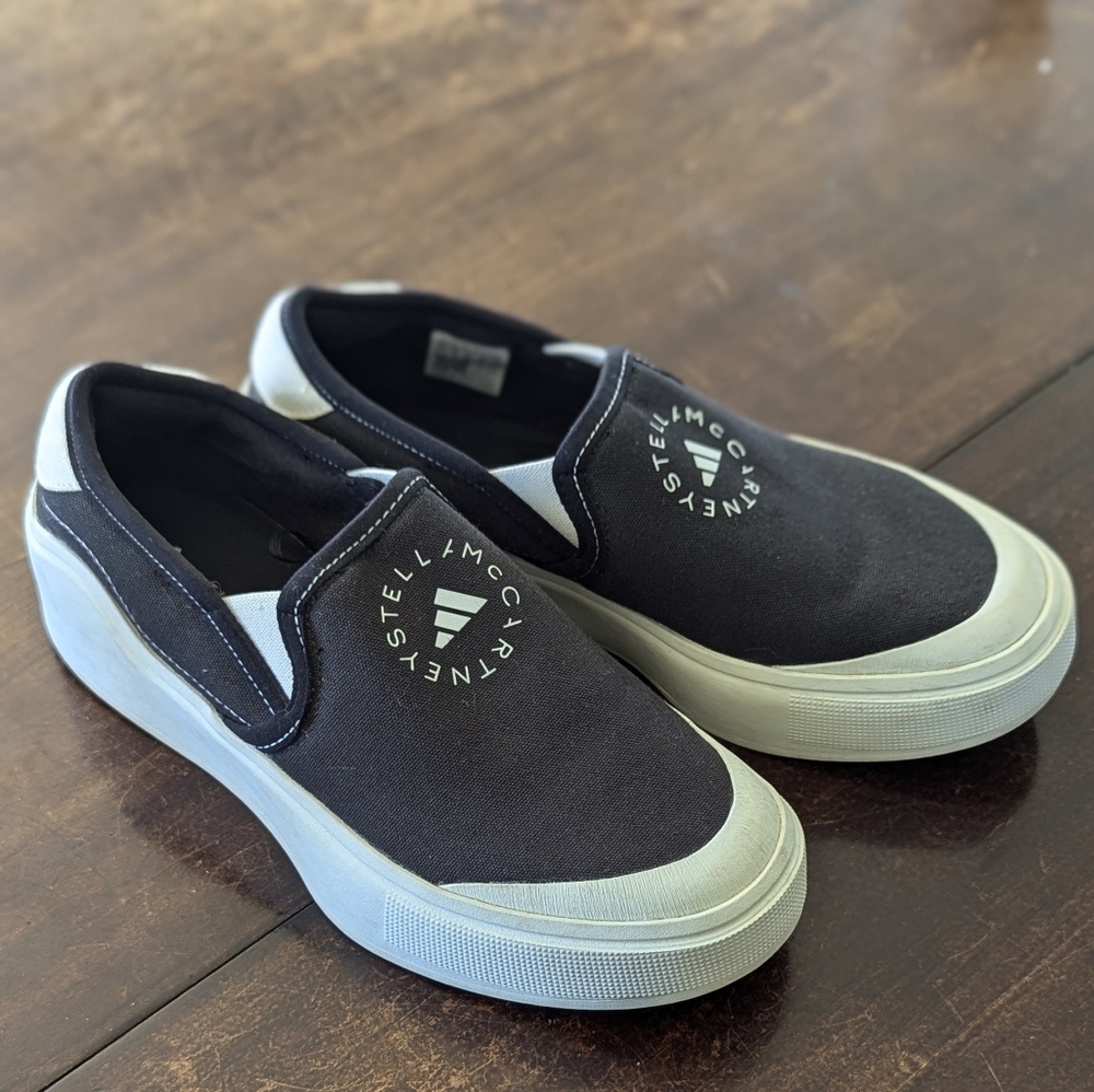 Stella McCartney × Adidas Slip On Black Canvas Trainers Women's 7.5 - Picture 2 of 7